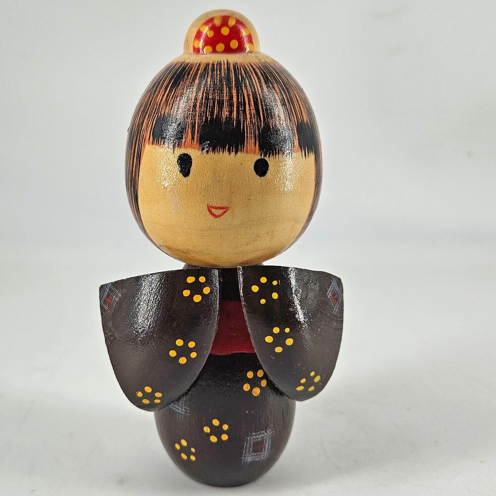Japanese Kokeshi Wooden Doll Floral Kimono Made in Japan